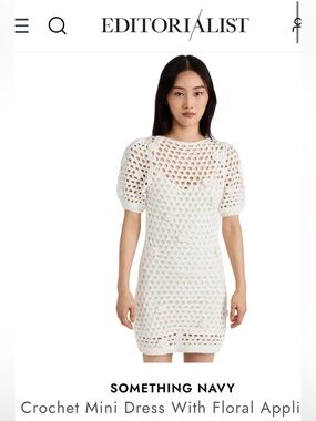 NEW SOMETHING NAVY floral applique crochet mini dress in ivory